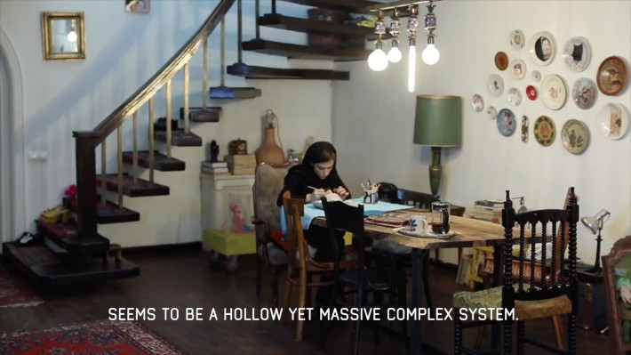 Hoda Zarbaf at her Studio in Tehran. Still from the video "Continuity+Contrast" by Alborz Kazemi.