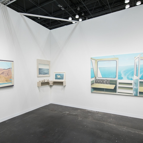Meghdad Lorpour’s four serene paintings of watery vistas in Iran from Dastan’s Basement __________________ Credit: Jeenah Moon for The New York Times