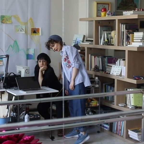 Shokoufeh Khoramroodi and Taba Fajrak at their studio in Tehran. Still from the video "Encounter: Company" by Alborz Kazemi.