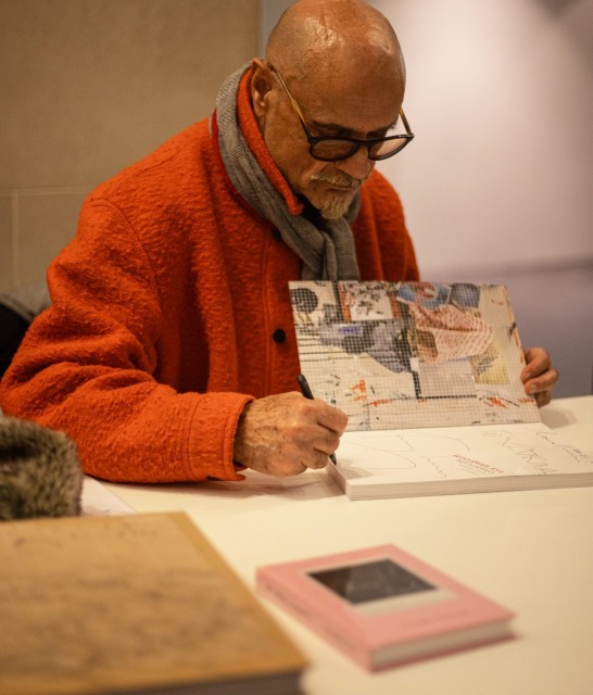 Fereydoun Ave signing his book, "Fereydoun Ave: half a century" at the British Museum