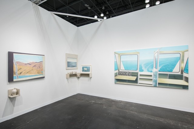 Meghdad Lorpour’s four serene paintings of watery vistas in Iran from Dastan’s Basement __________________ Credit: Jeenah Moon for The New York Times